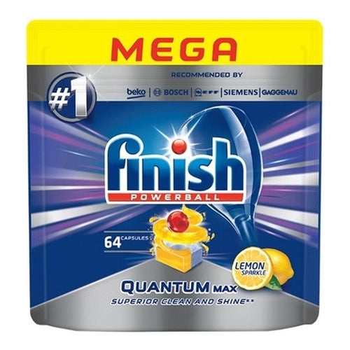 Finish Powerball Quantum Max Dishwasher Tablets, Lemon, 64 Capsules