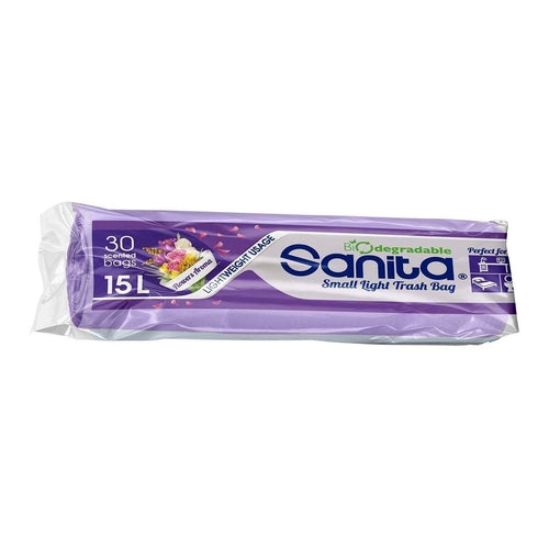Sanita Scented Lightweight Trash Bags, Flowers Aroma, 30 Bags, 15L
