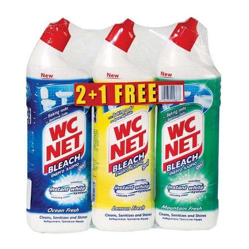 WC NET Bleach Liquid Gel, Instant White, 750ml, Pack of 3