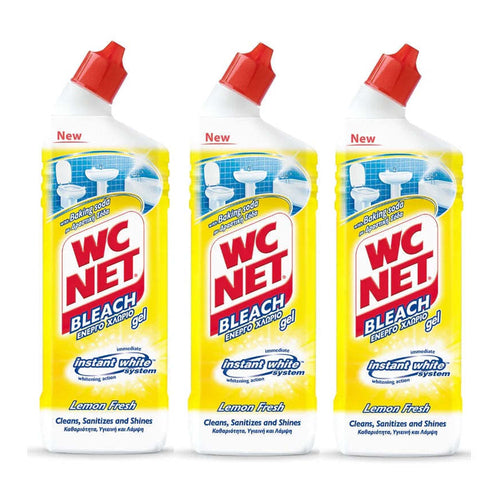 WC NET Bleach Liquid Gel, Instant White, Lemon Fresh, 750ml, Pack of 3