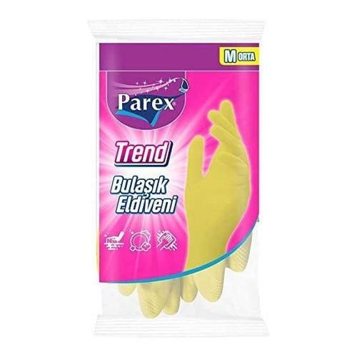 Parex Trend Cleaning Latex Gloves, Medium, Yellow