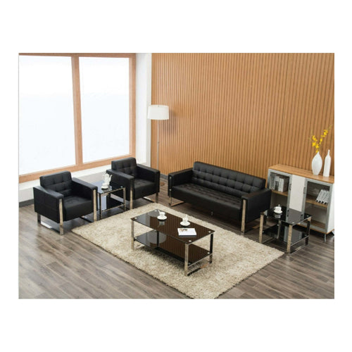 5 Seaters Sofa Set with Stainless Steel Frame, Foam Padding, Black