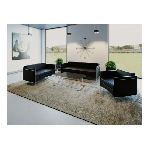 7 Seaters Sofa Set with Stainless Steel Frame, Foam Padding, Black