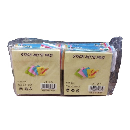 JIA TE Color Stick Note Pad Set, 3” x 3” (76 x 76mm), 12 Pcs