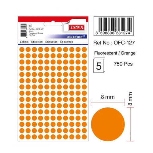 Tanex Removable Mark Dots, Orange, 750Pcs, OFC-127