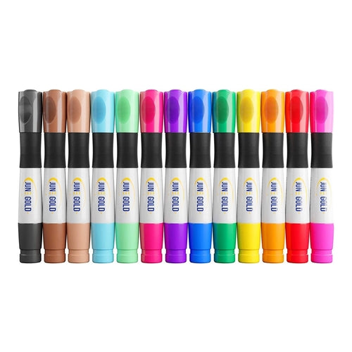June Gold 39 Dry Erase Whiteboard Markers, Chipsel Tip, 13 Colors
