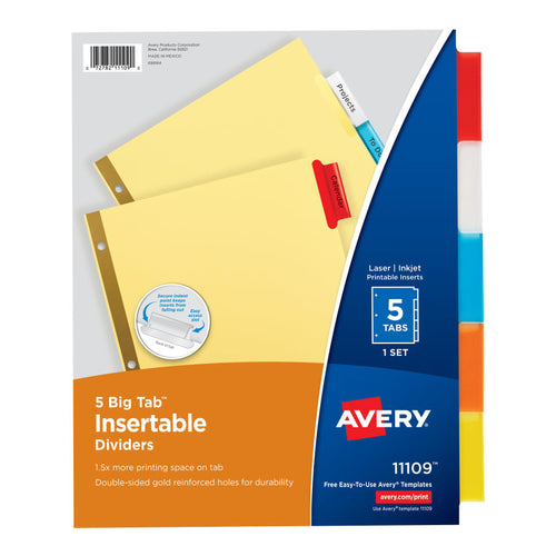 AVERY Big Tab Insertable Dividers, 5 Tab Set, Multicolor, Pack of 48, 11109