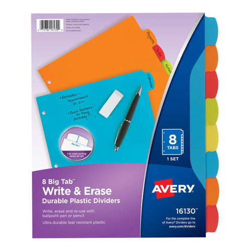 AVERY Big Tap Write & Erase Durable Plastic Dividers, 8 Taps, Multicolor, 16130
