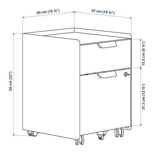 Trotten 2-Drawers On Castors with Hanging Files Drawer, 22 x 15 3/4 x 18 1/2"