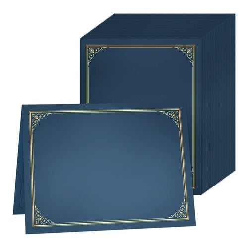 SUNEE Certificate Holders, Letter Size, Navy Blue with Gold Foil Border, Pack of 30