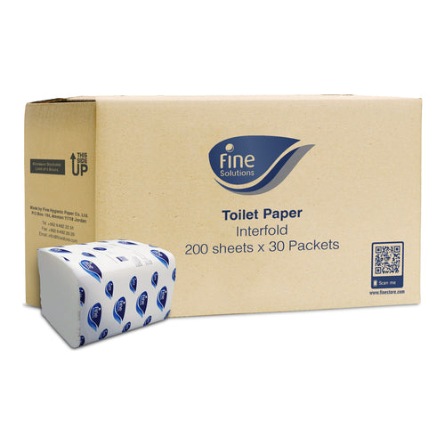 Fine Interfold Toilet Papers, 200 Sheets, Box of 30