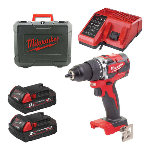 Milwaukee M18 CBLPD-202C Compact Brushless Percussion Drill Driver, 2 x 2.0Ah Batteries, 4933464320