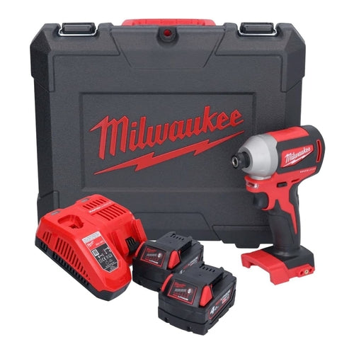 Milwaukee M18 CBLID-402C Compact Brushless 1/4" Hex Impact Driver, 2 x 4.0Ah Batteries, 4933464534