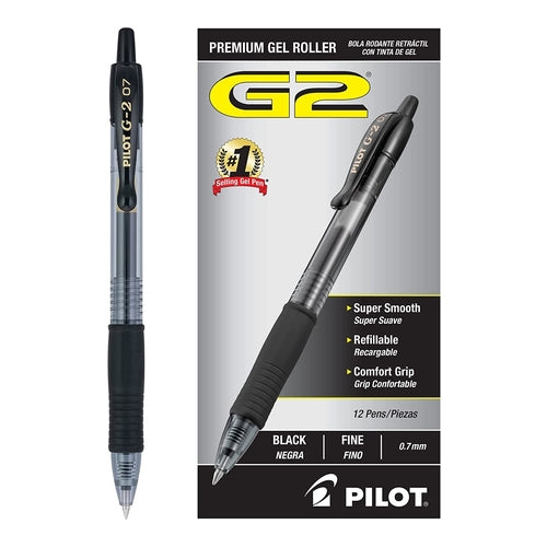 Pilot G2 Premium Gel Roller Pen, 0.7mm, Black, Pack of 12