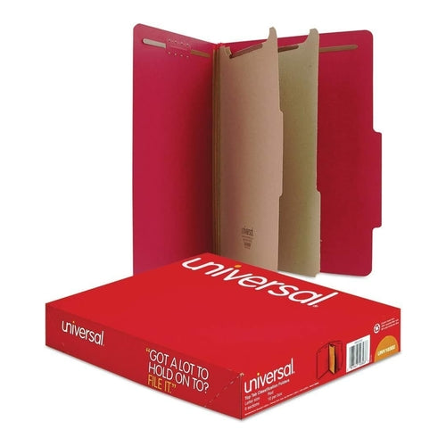 Universal Pressboard Classification Folders, Letter Size, 6 Sections, Cobalt Red, 10/bx