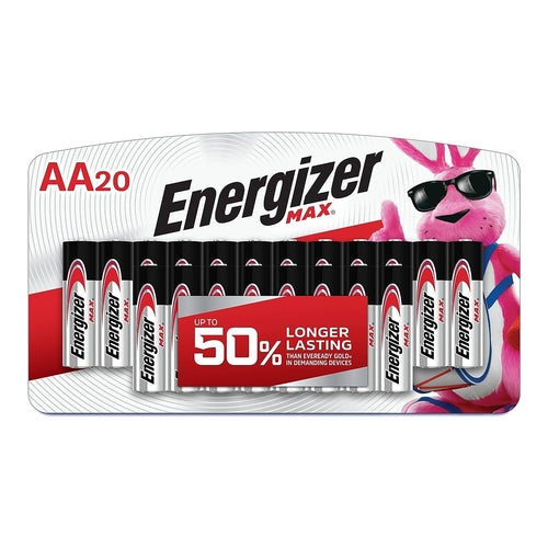 Energizer Max Alkaline Battery, AA, Pack of 20