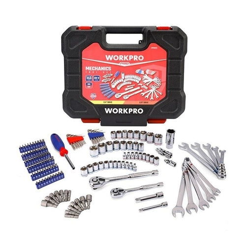 WORKPRO 145Pcs Automotive Tool Kit, 1/4 + 3/8" Drive, WP202531