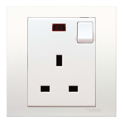 Schneider Electric Flush Mounted Switched Socket with Neon Indicator, 3 pin, 13A, 250V, 1 Gang, White
