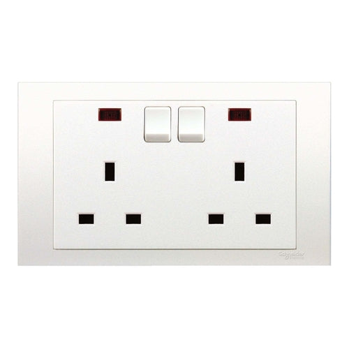 Schneider Electric Flush Mounted Switched Socket with Neon Indicator, 3 pin, 13A, 250V, 2 Gang, White