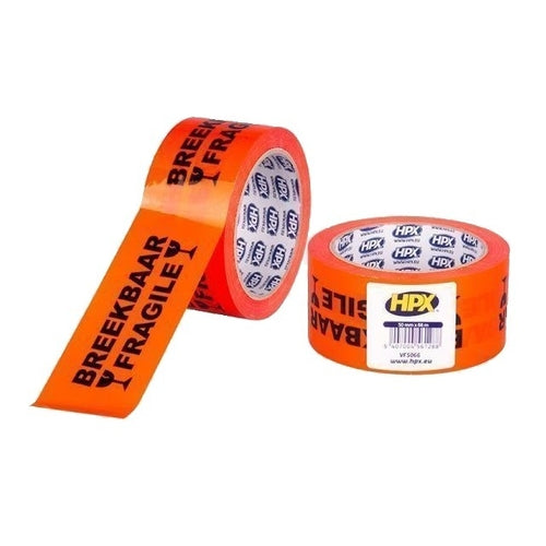 HPX Packaging Tape "Fragile", Orange, 66m x 50mm