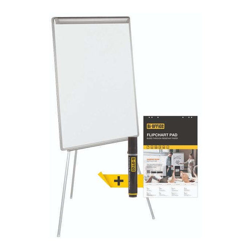 Bi-Office Tripod Flip Chart & Whiteboard Station with Marker Holders, 70x100cm