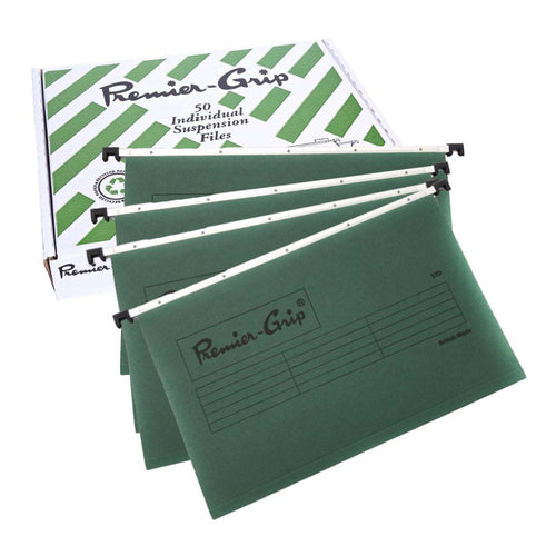 Premier Grip Standard Hanging File Folder, Dark Green, Box of 50