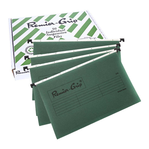 Premier Grip Heavy Duty Hanging File Folder, Dark Green, Box of 50