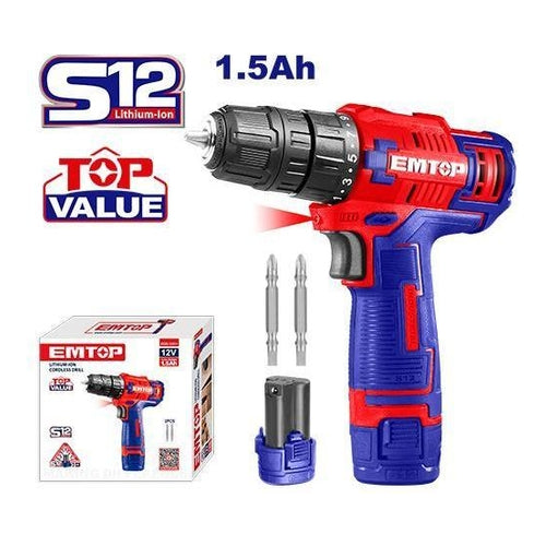 EMTOP S12 Cordless Drill, 1 Battery (1.5Ah), 20NM Torque, ECDL12511