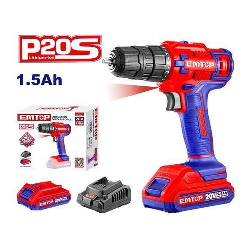 EMTOP P20S Cordless Drill, 1 Battery (1.5Ah), 45NM Torque, ECDL620011