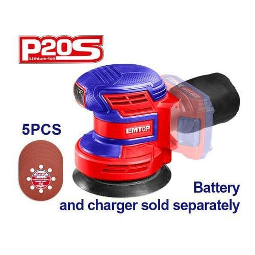 EMTOP P20S Cordless Random Orbit Sander, 125mm, ELPS201250