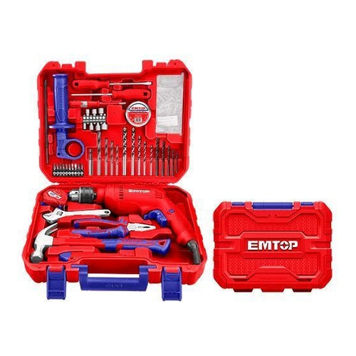 EMTOP Electric Impact Drill Tools Set, 680W, 122Pcs, EEDK12201