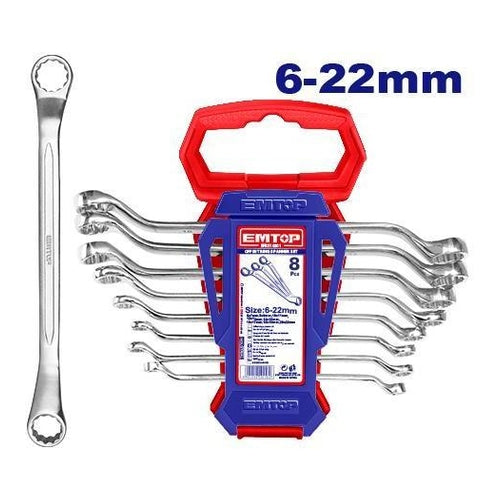 EMTOP Offset Ring Spanner Set, 8Pcs, EFRS10801