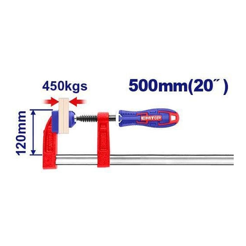 EMTOP F Clamp with Plastic Handle, 20" (500mm), ECLPF12301