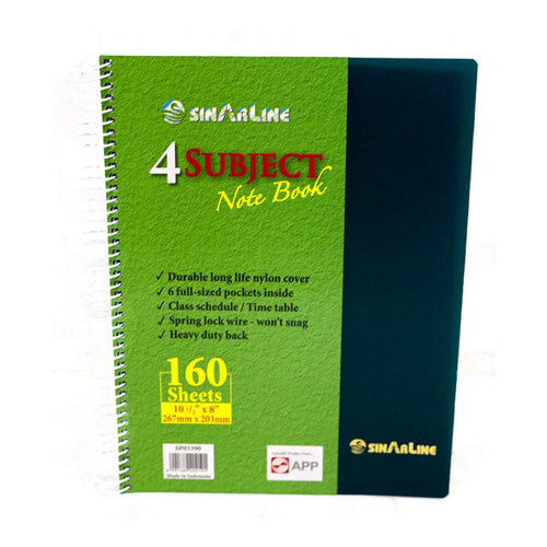 SinarLine Spiral NoteBook, 4 Sections, 160 Sheets, 10.5"x8" (276x 203mm)