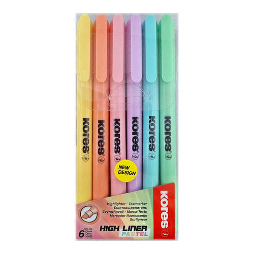 Kores High Liner Pastel Narrow Highlighter, Set of 6