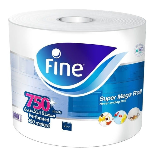 Fine Super Mega Roll Kitchen Paper Towels, 150m (750 Sheets) x 2Ply