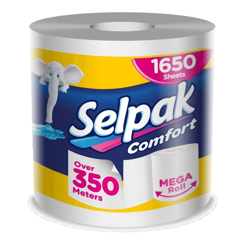 Selpak Comfort Mega Roll Kitchen Paper Towels, 350m (1650 Sheets), 2Ply