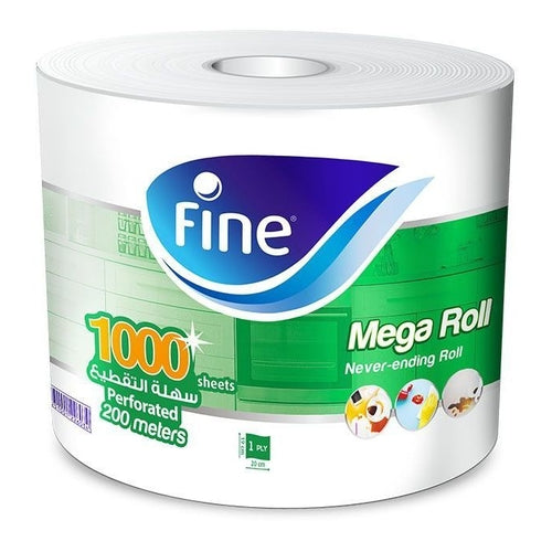 Fine Mega Roll Kitchen Paper Towels, 200m (1000 Sheets) x 1 Ply