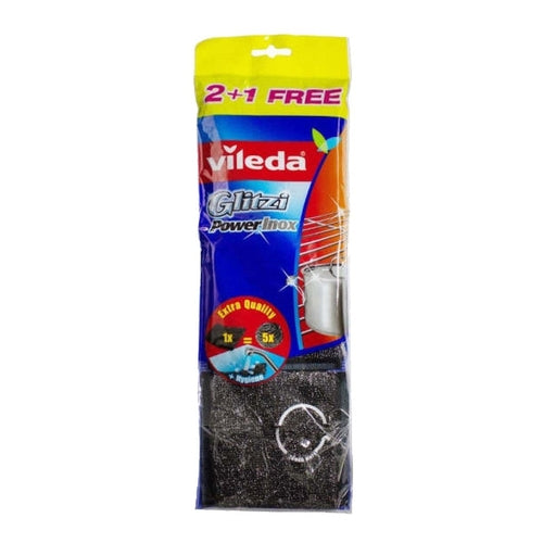 Vileda Glitzi Power Inox Metallic Scouring Pad, 3Pcs