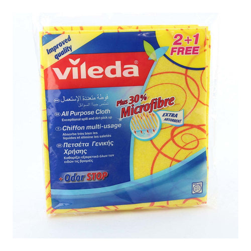 Vileda Yellow All Purpose Sponge Cloth, 3Pcs