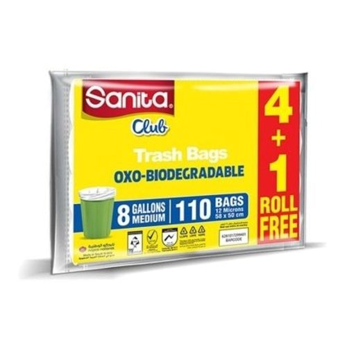 Sanita Club Trash Bags, Eco Friendly, 110 Bags, 58x50cm, 8Gal