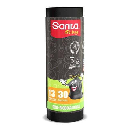 Sanita Tie Trash Bags, Eco Friendly, 13 Bags, 30Gal