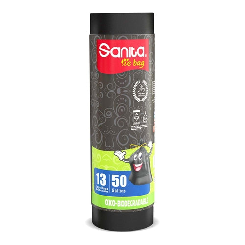 Sanita Tie Trash Bags, Eco Friendly, 13 Bags, 50Gal