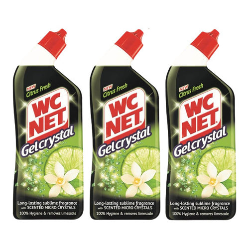 WC NET Crystal Gel Toilet Cleaner, Anti Stains, Lime Fresh, 750ml, Pack of 3