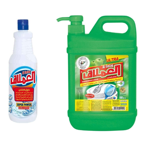 Al Emlaq Dishwashing Liquid, Apple, 1800ml + Al Emlaq Super Power Bathroom Cleaner, 1L