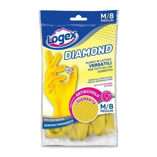 Logex Diamond Latex Gloves, Medium, Yellow