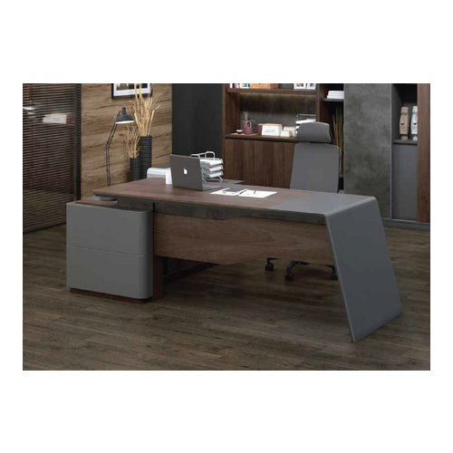 L-Shaped Wooden Executive Office Desk with Drawers & Open Shelf