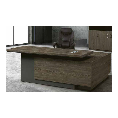 L-Shaped Wooden Executive Office Desk with Drawers & Open Shelf