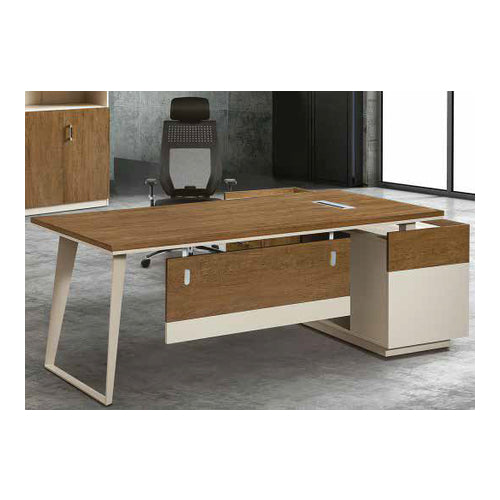 L-Shaped Wooden Executive Office Desk with Drawers & Open Shelf