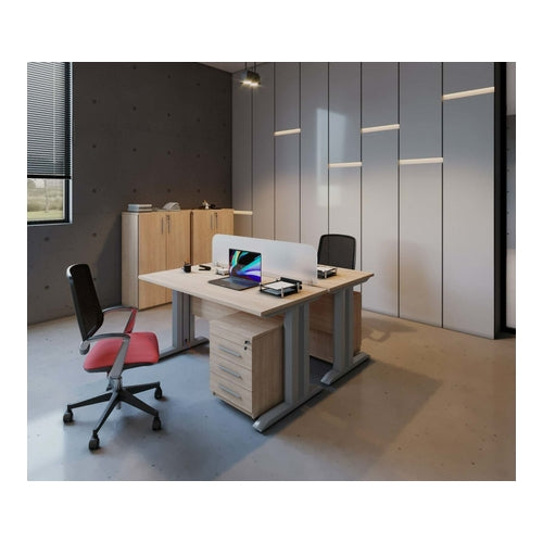 Office Workstation with Movable Drawers, Metal Legs, Screen Panel